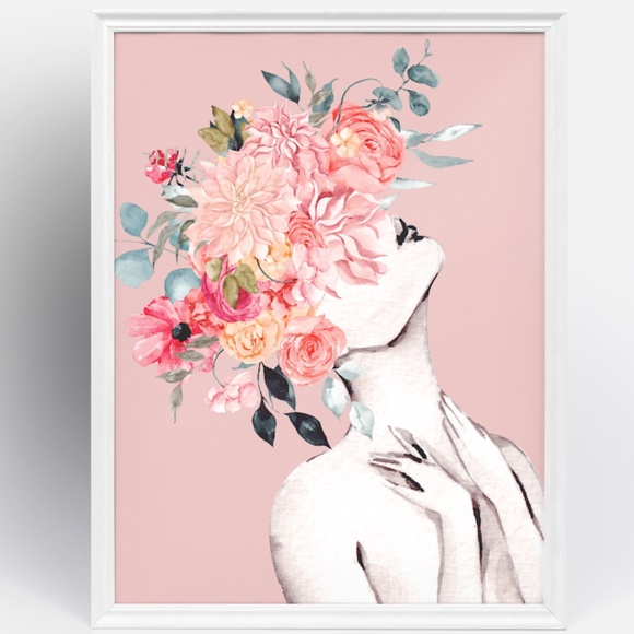 Watercolor Floral Woman Portrait Wall Art Illustration Print Poster Unframed - Picture 4 of 17
